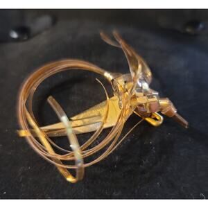 Vintage Gold Tone Bird Hummingbird Brooch Pin Artisan Made